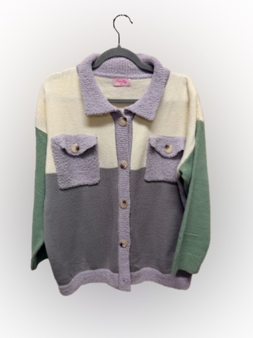 Pink Lily Pastel Colorblock Knit Shacket Cardigan Women’s S Oversized